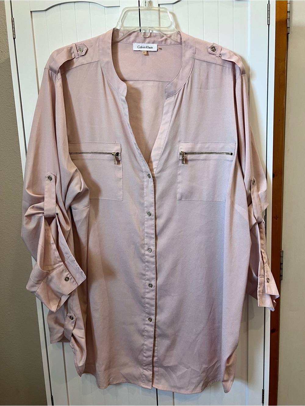 Calvin Klein Soft Blush Pink Button-Front Utility Tunic